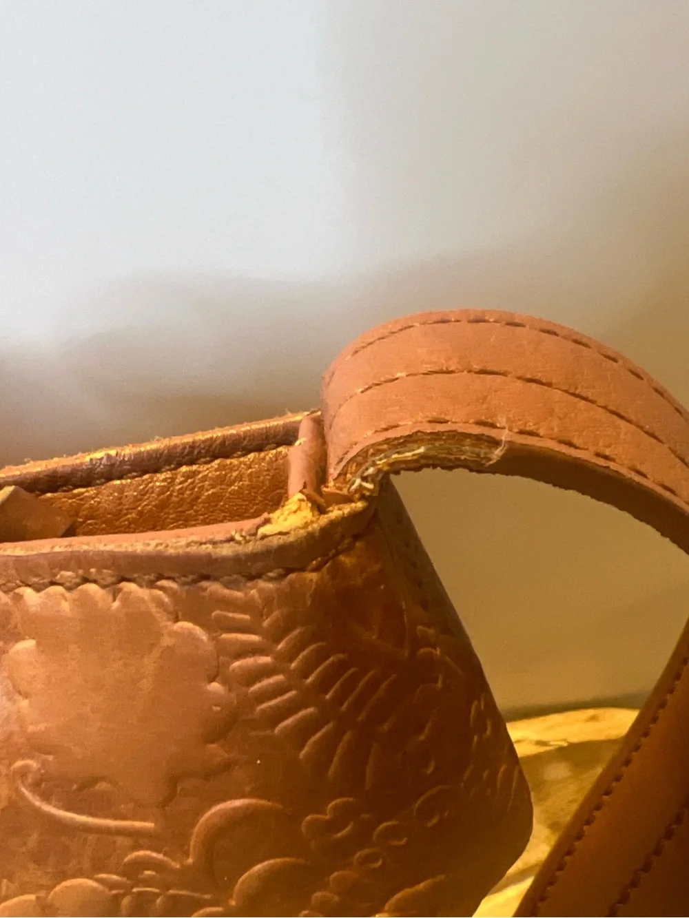 The Sak tan leather crossbody with beige interior